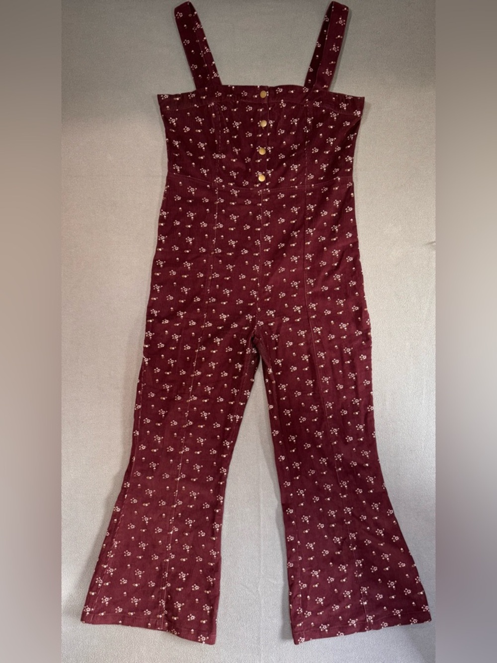 Timeless London Purple Floral Button-Front Bootcut Corduroy Jumpsuit, size 14 - Picture 3 of 11